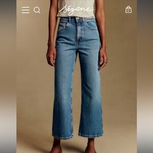 Sezane Le Crop Denim Blue Wide Leg Jeans
